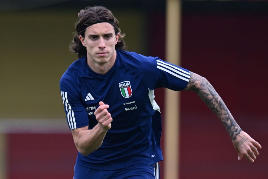 Riccardo Calafiori che si allena con la nazionale under 21