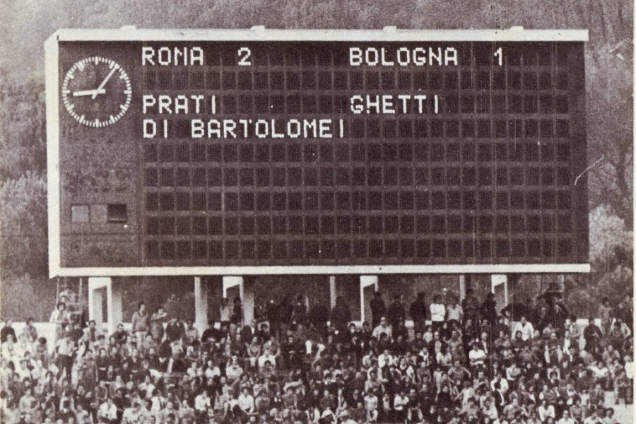 Il tabellone dello Stadio Olimpico al termine della gara del 7 ottobre 1973