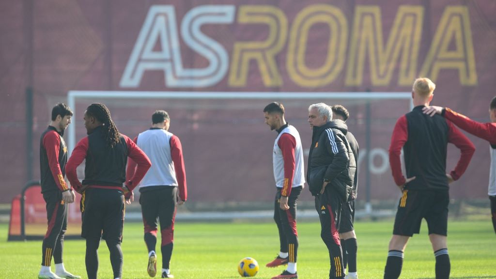 L'allenamento dei giallorossi a Trigoria