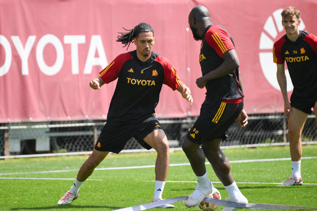 Chris Smalling e Romelu Lukaku in allenamento