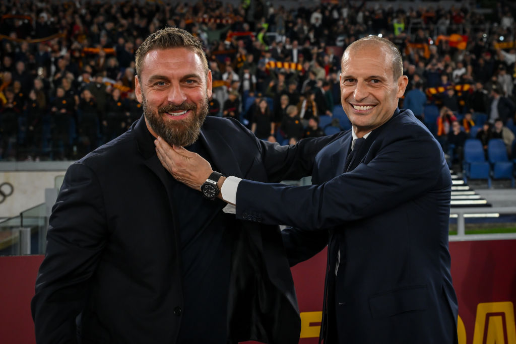 Daniele De Rossi e Massimiliano Allegri prima dell'ultimo Roma-Juventus