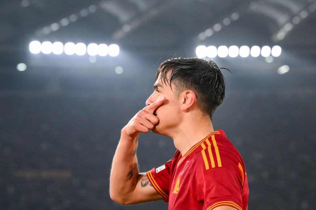 L'esultanza di Dybala durante Roma-Milan