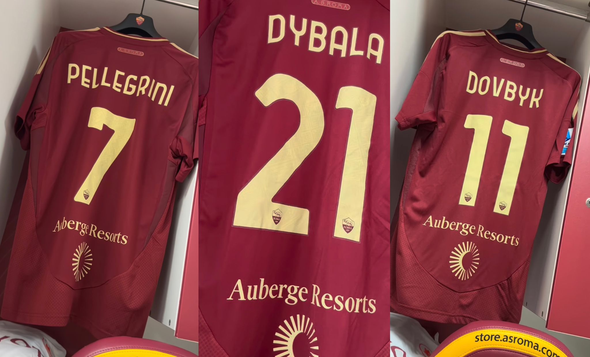 Le maglie dei giallorossi all'Olimpico