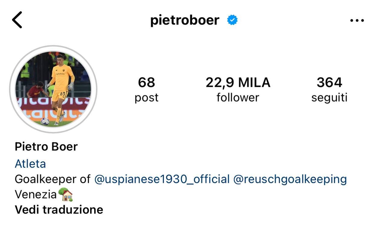 La bio di Boer su Instagram