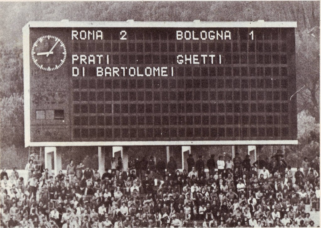 Il tabellone dello Stadio Olimpico al termine della gara del 7 ottobre 1973