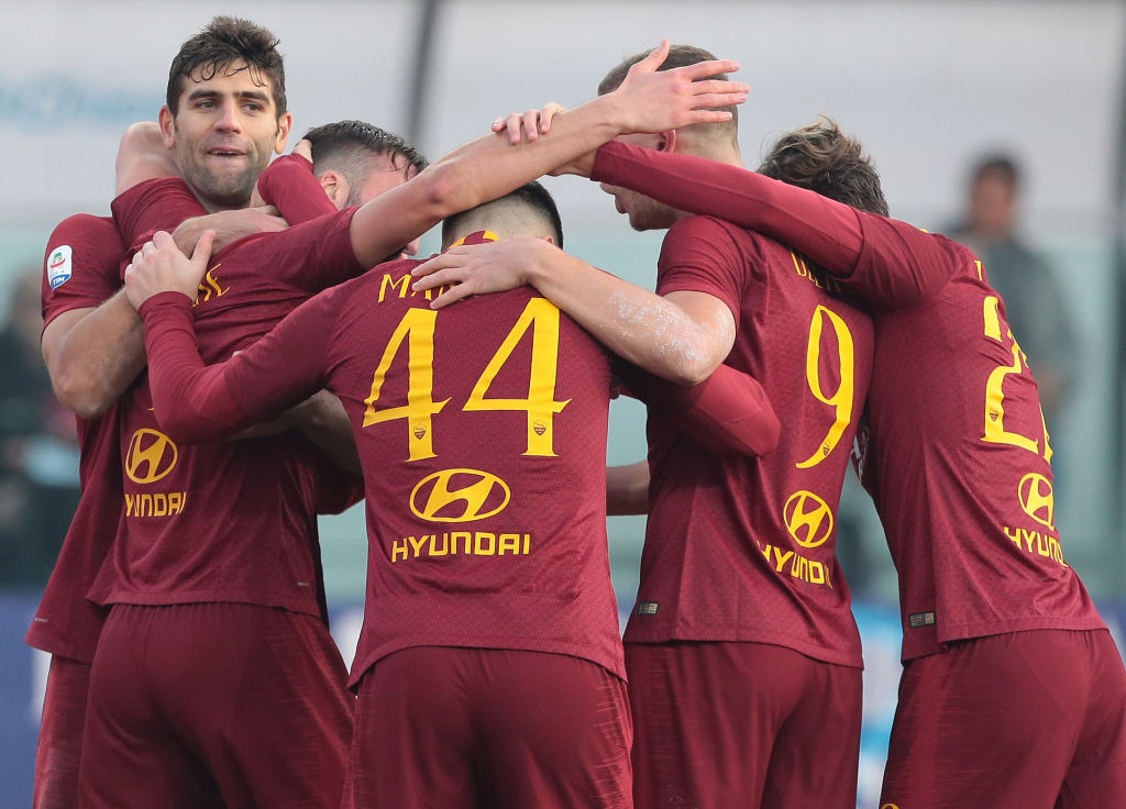 L'esultanza della squadra dopo il gol di Cristante