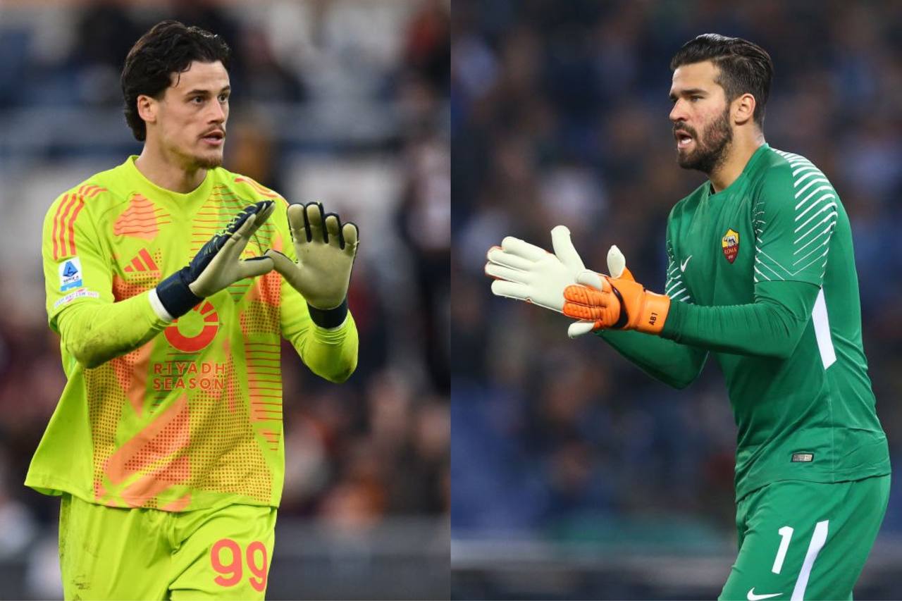 Svilar e Alisson con la maglia della Roma